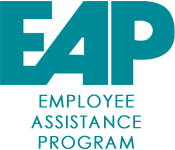The logo for the employee assistance program is blue and white.