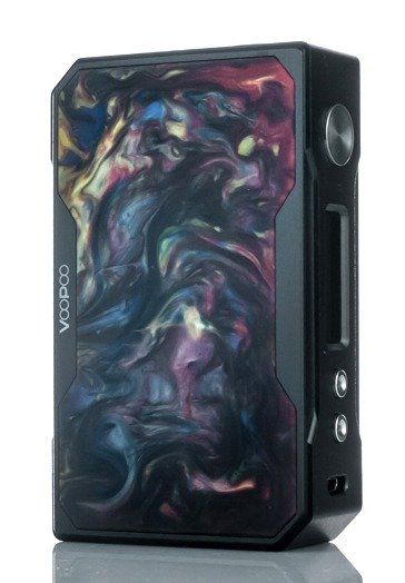 A black box with a colorful design is sitting on a table