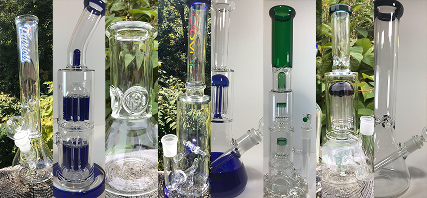 There are many different types of bongs in this picture