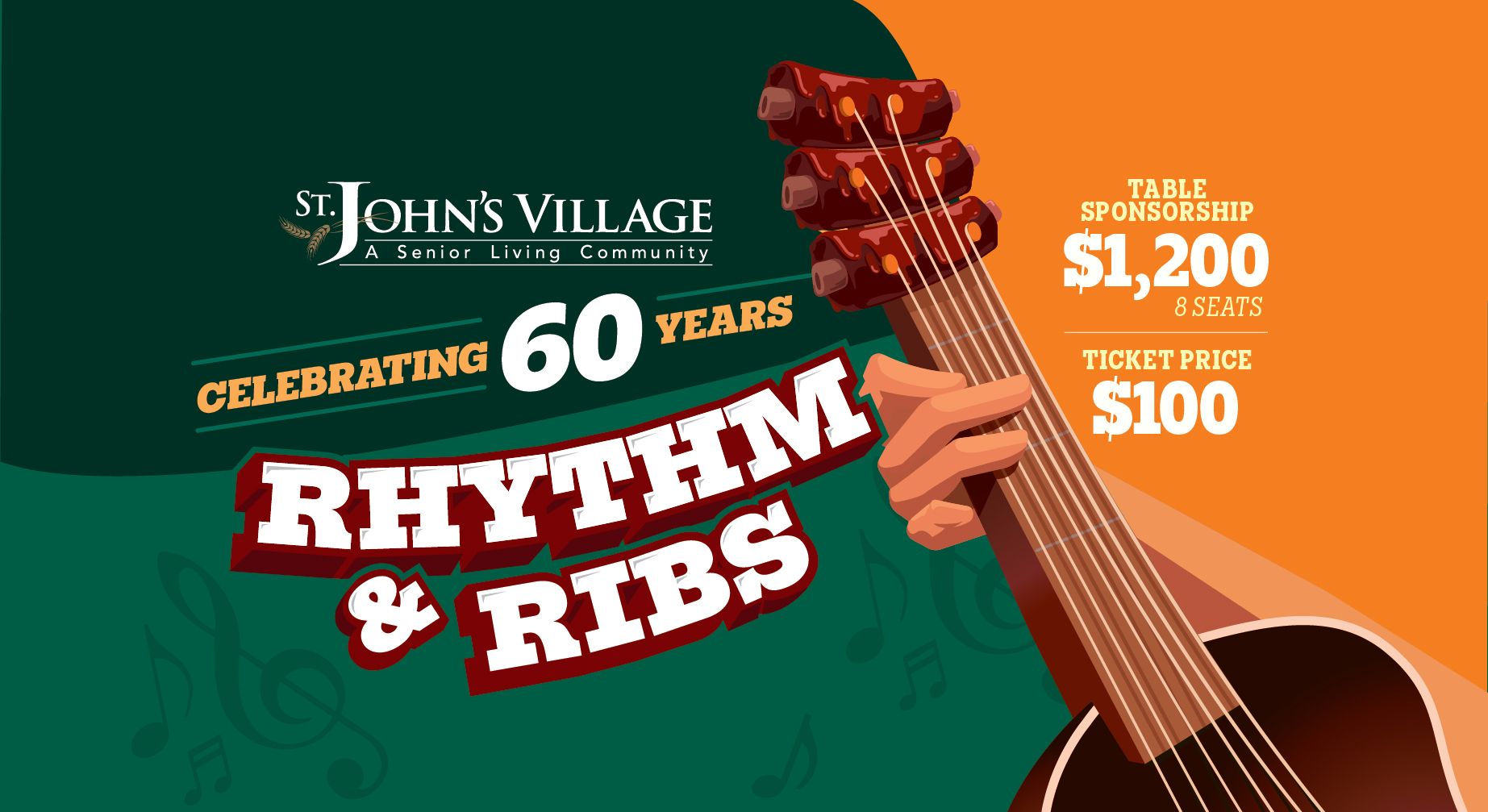 A person is holding a guitar in front of a sign that says rhythm and ribs.