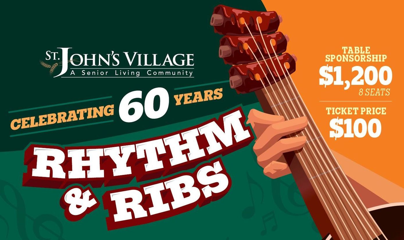 A poster for st. john 's village celebrating 60 years of rhythm and ribs