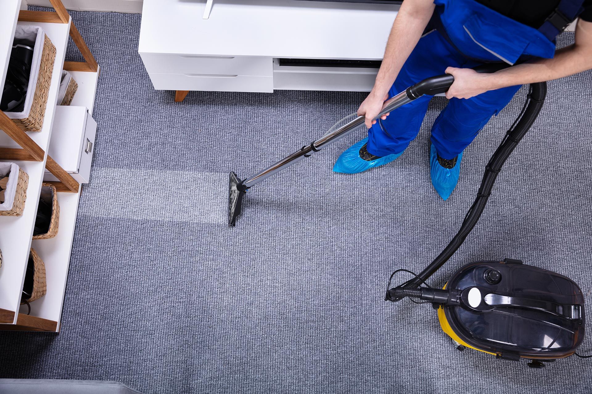 Janitor Cleaning Carpet with Vacuum Cleaner — Beaver, PA — A-1 Carpet Cleaning