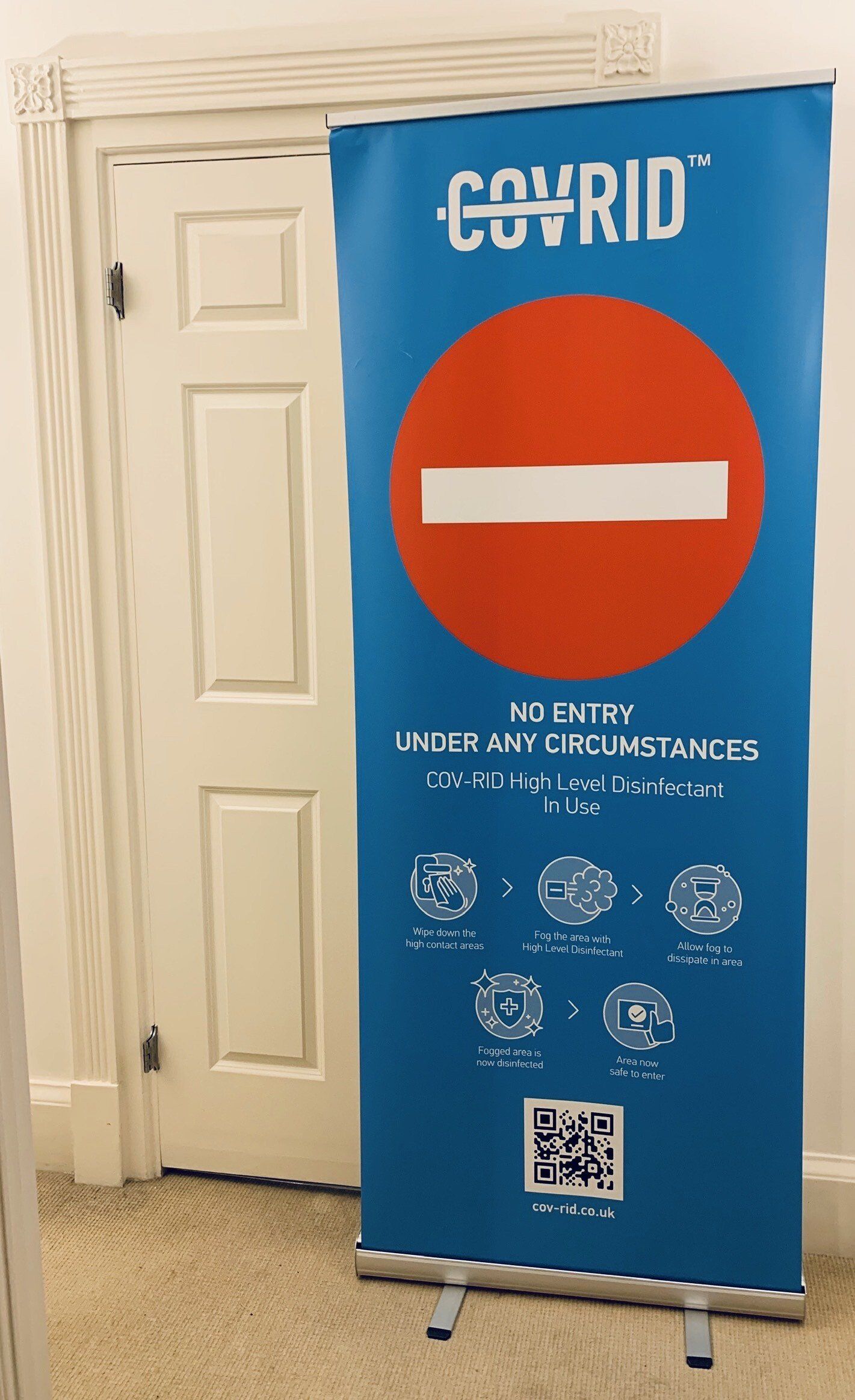 COV-RID No entry pull up banner in front of door