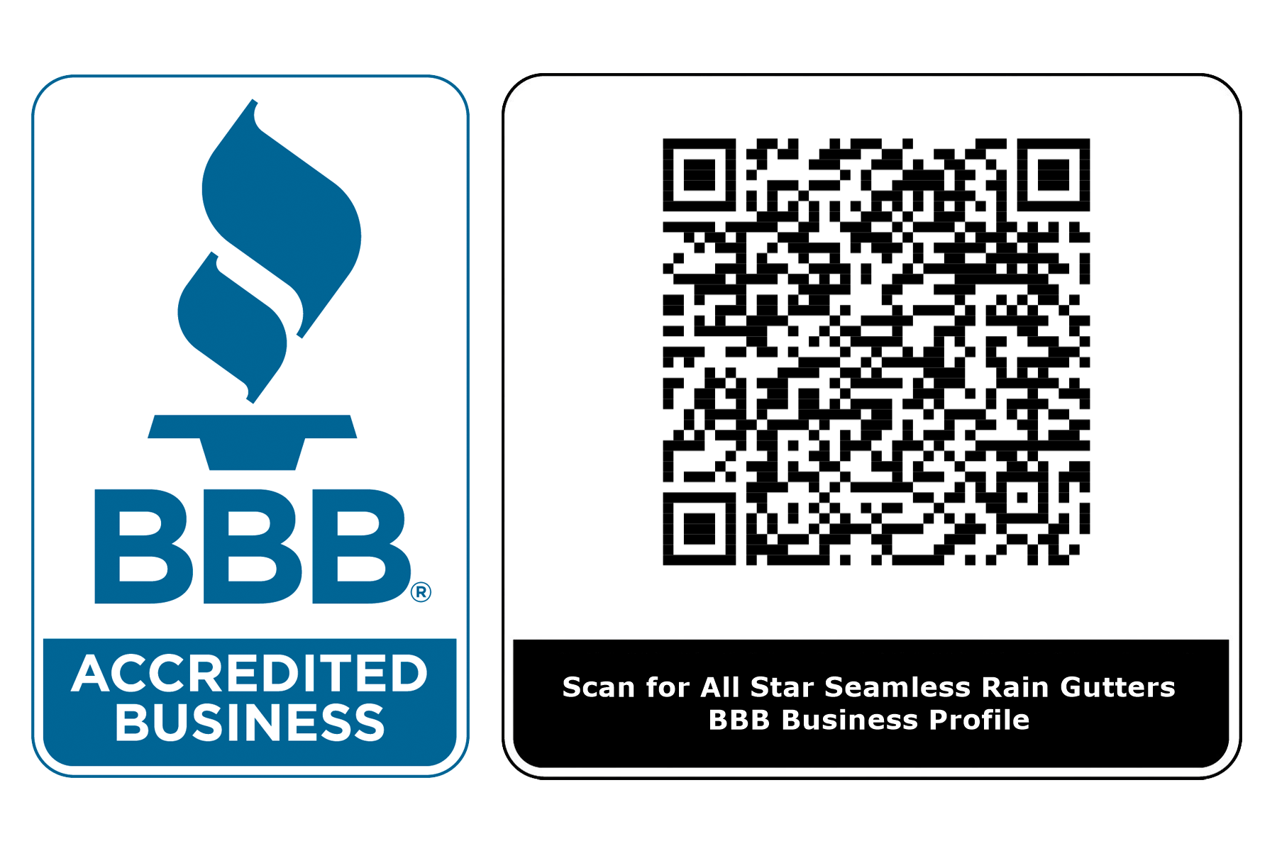 The bbb logo is blue and white and says accredited business.