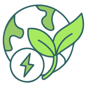 ESG and Green Energy: A globe with green leaves and a lightning bolt.