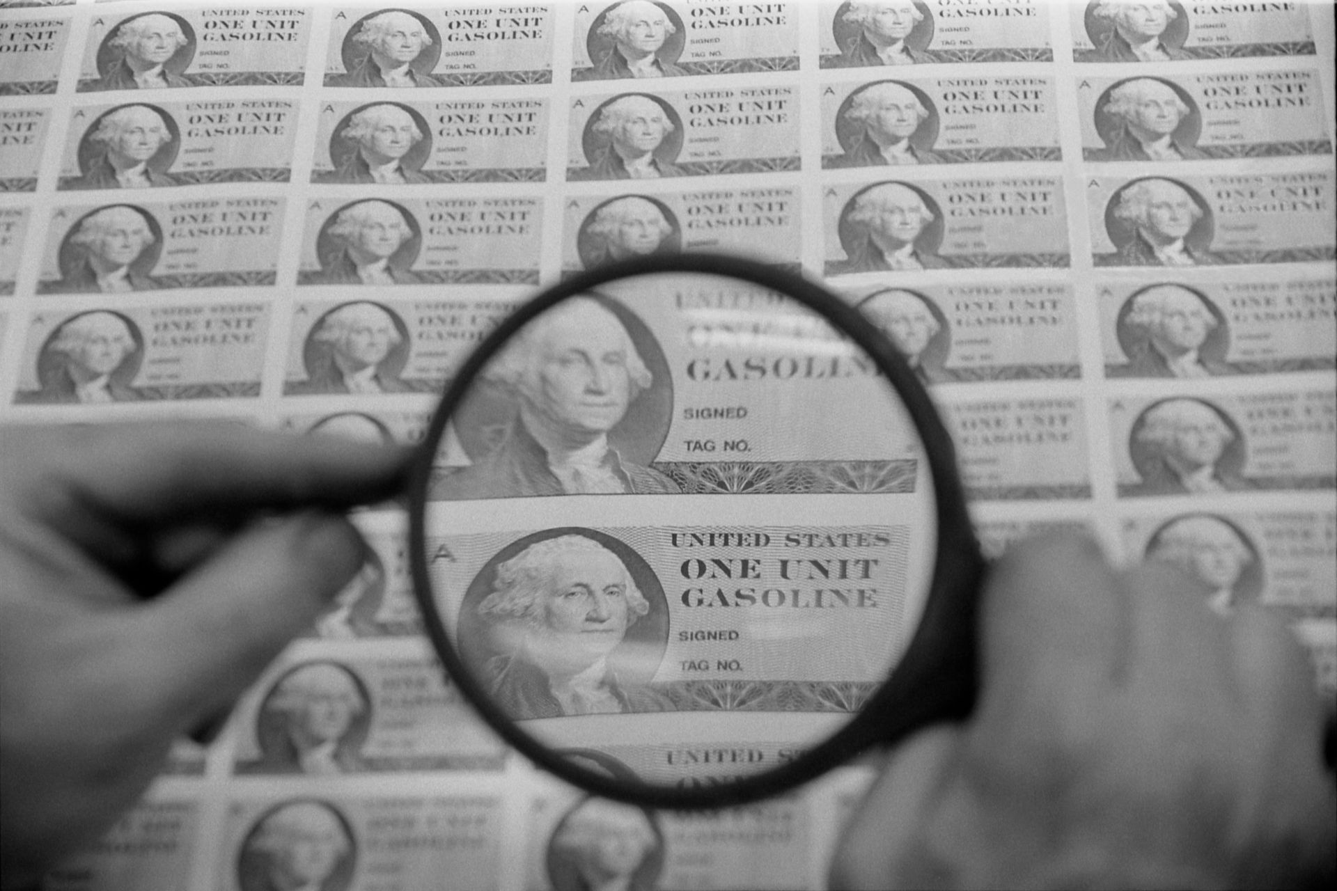 Gas ration stamps being printed as a result of the 1973 oil crisis
