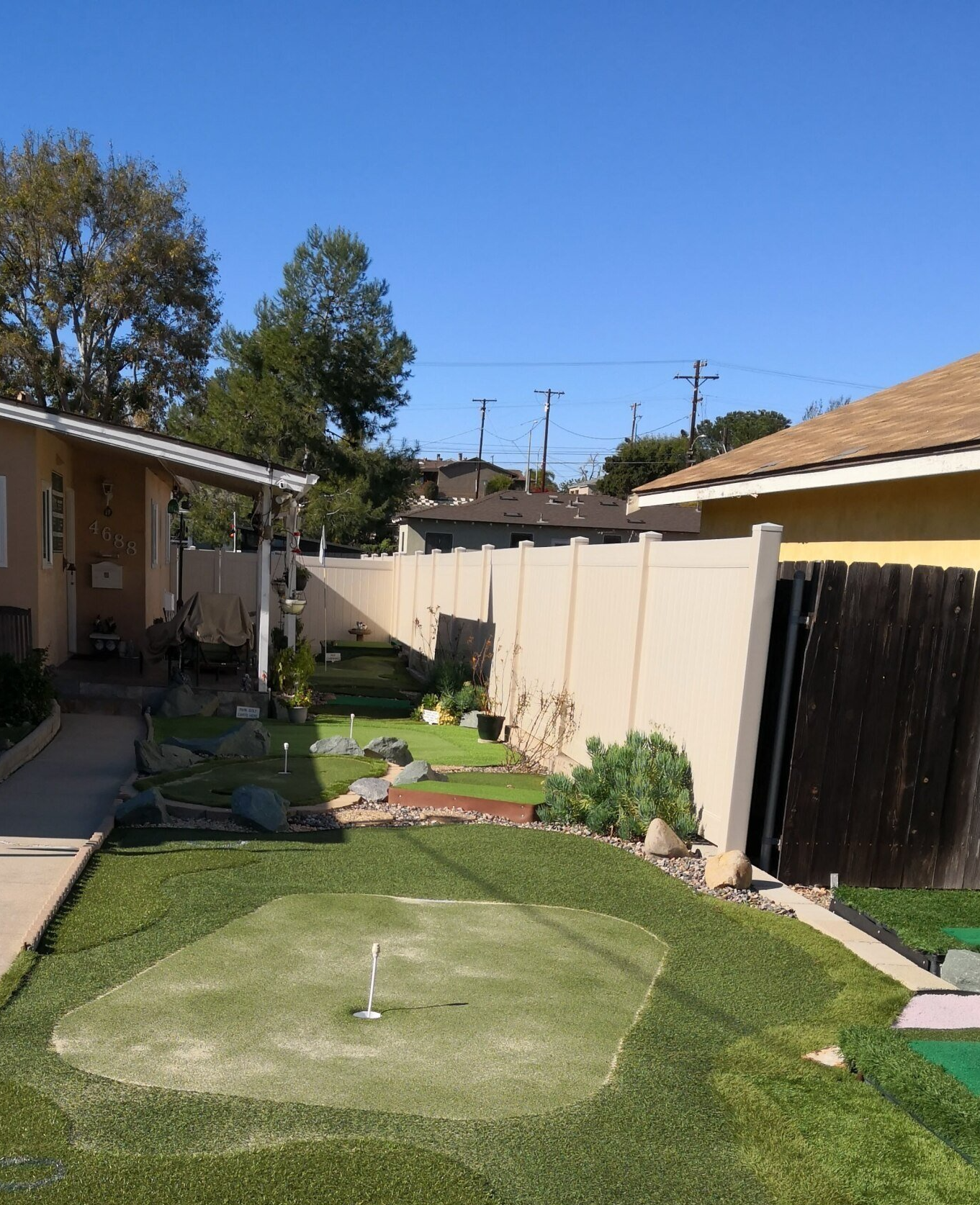 this artificial lawn installed by Gilbert Artificial Turf & Green will stay green all year long and can stand up to active dogs