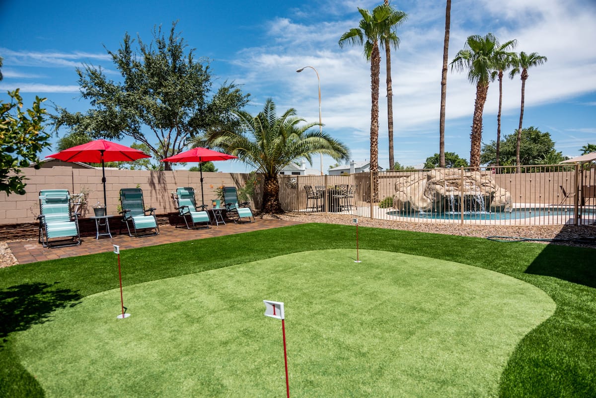 putting green installed in the backyard of a Queen Creek AZ house