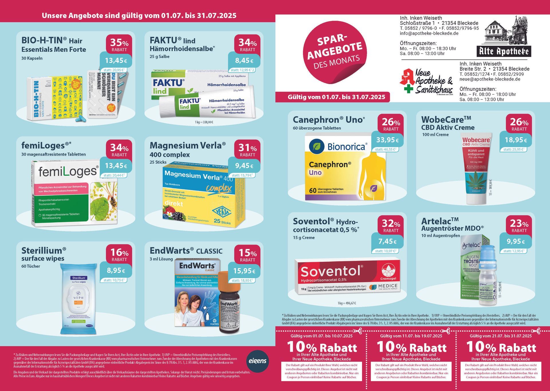 Ein Flyer für eine Apotheke mit vielen Produkten darauf