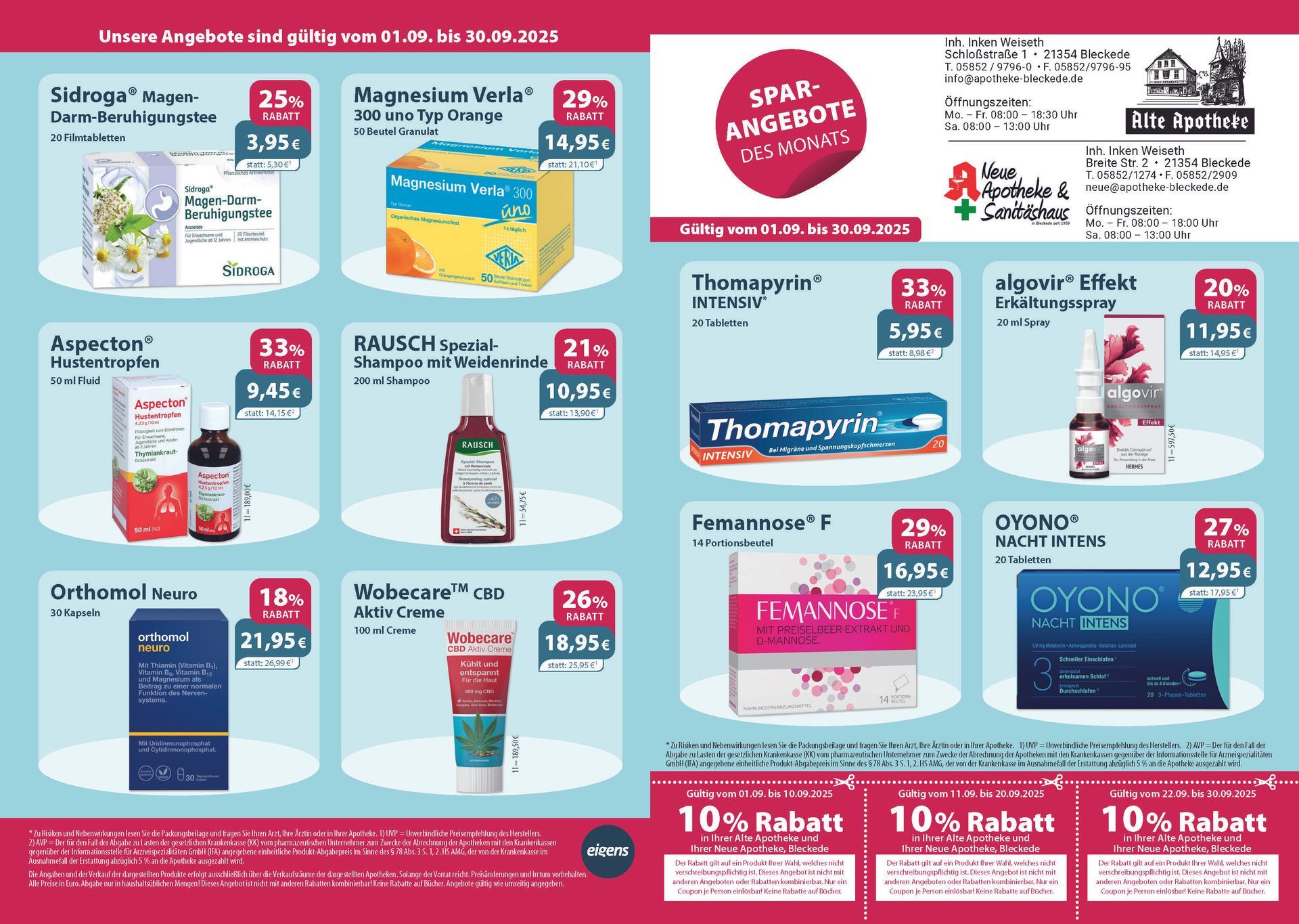 Ein Flyer für eine Apotheke mit vielen Produkten darauf