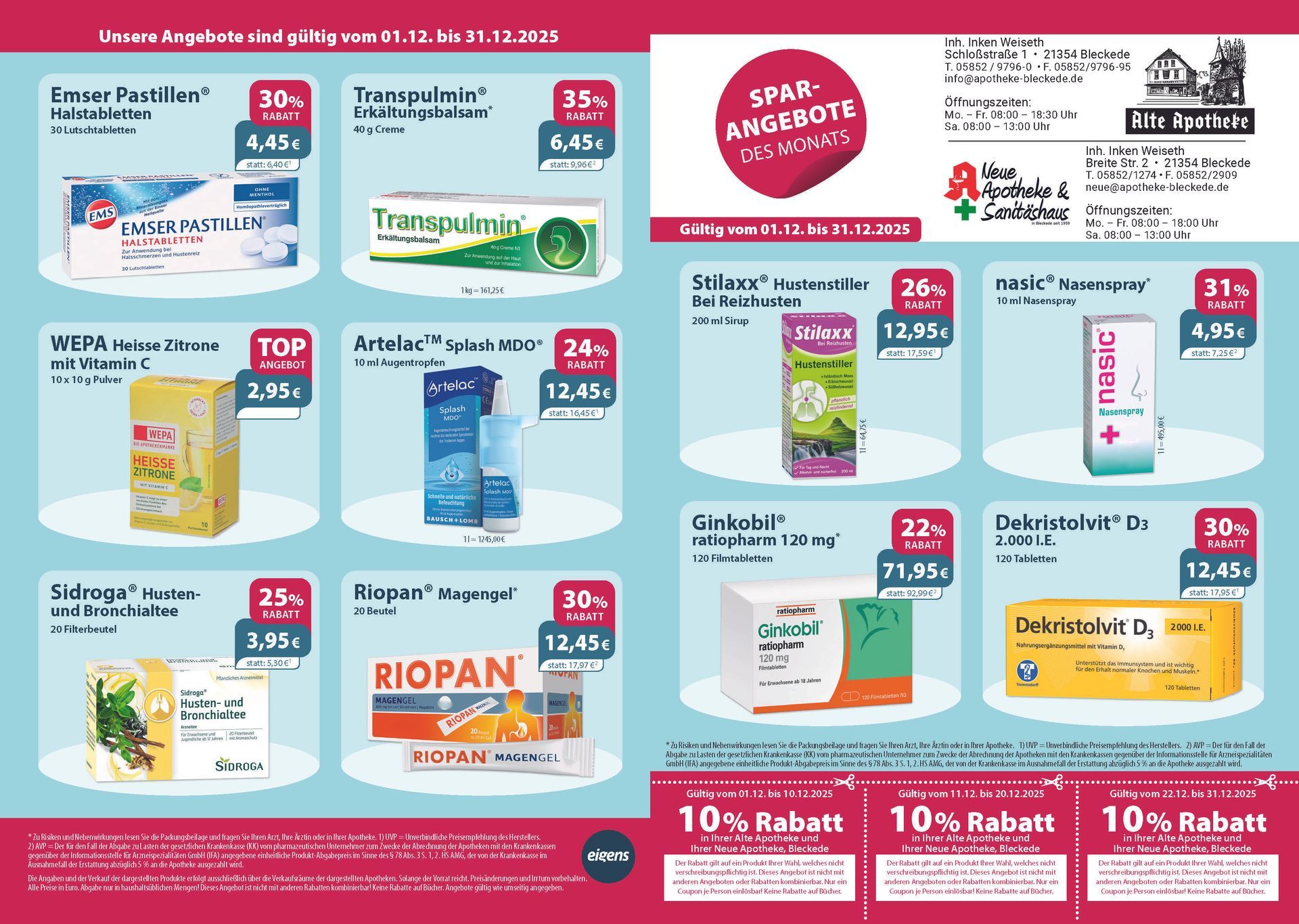 Ein Flyer für eine Apotheke mit vielen Produkten darauf