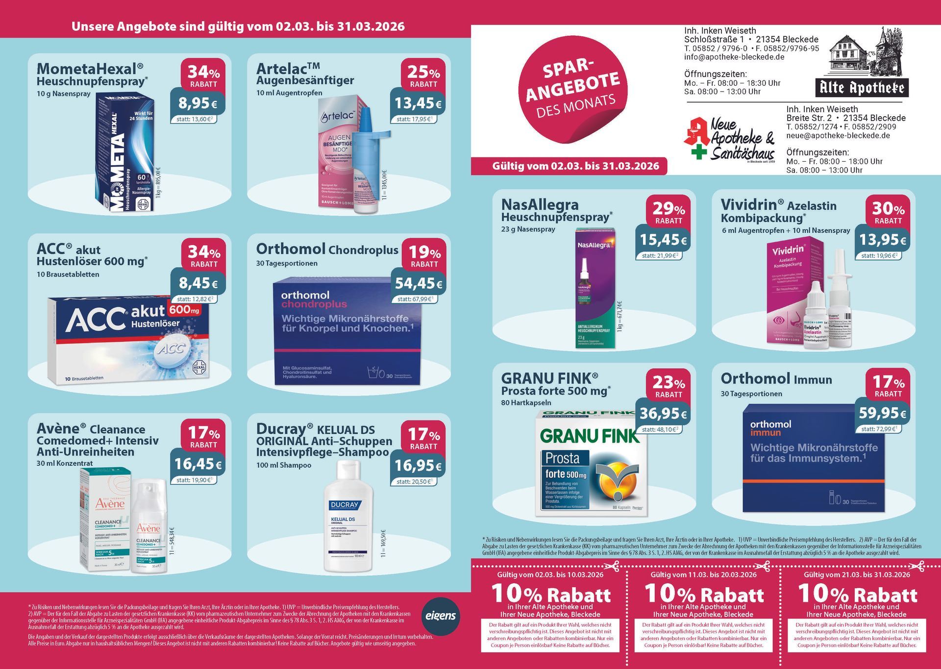 Ein Flyer für eine Apotheke mit vielen Produkten darauf