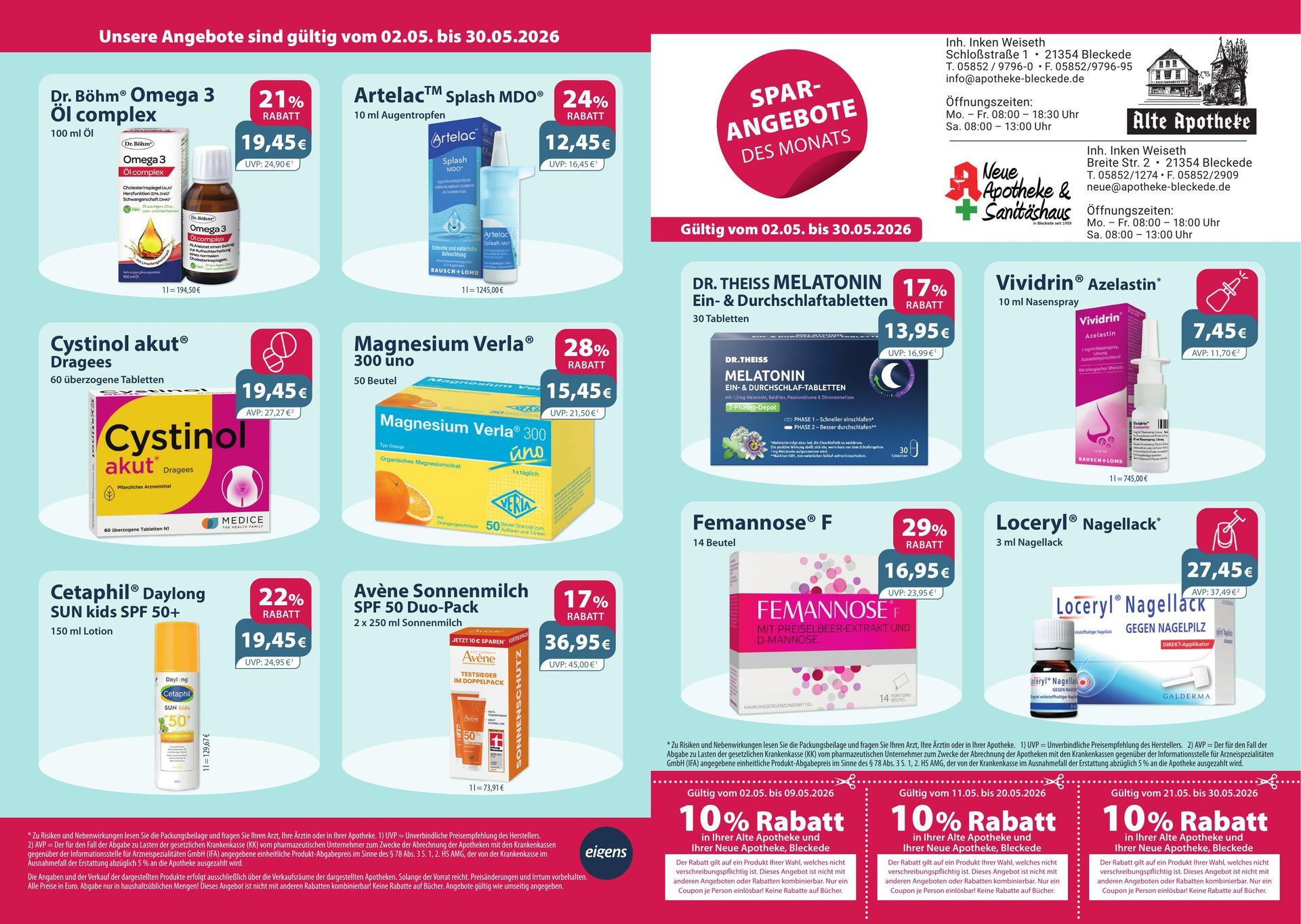 Ein Flyer für eine Apotheke mit vielen Produkten darauf