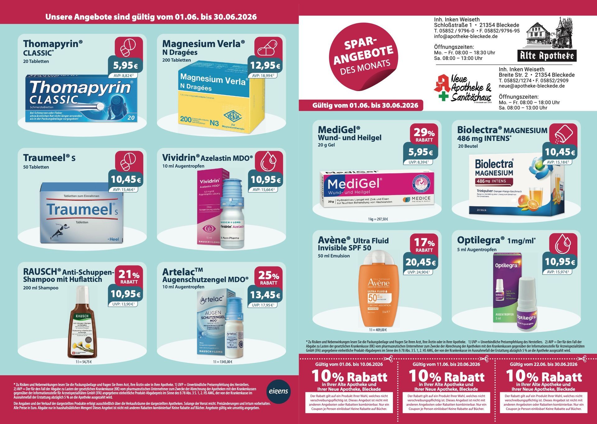 Ein Flyer für eine Apotheke mit vielen Produkten darauf