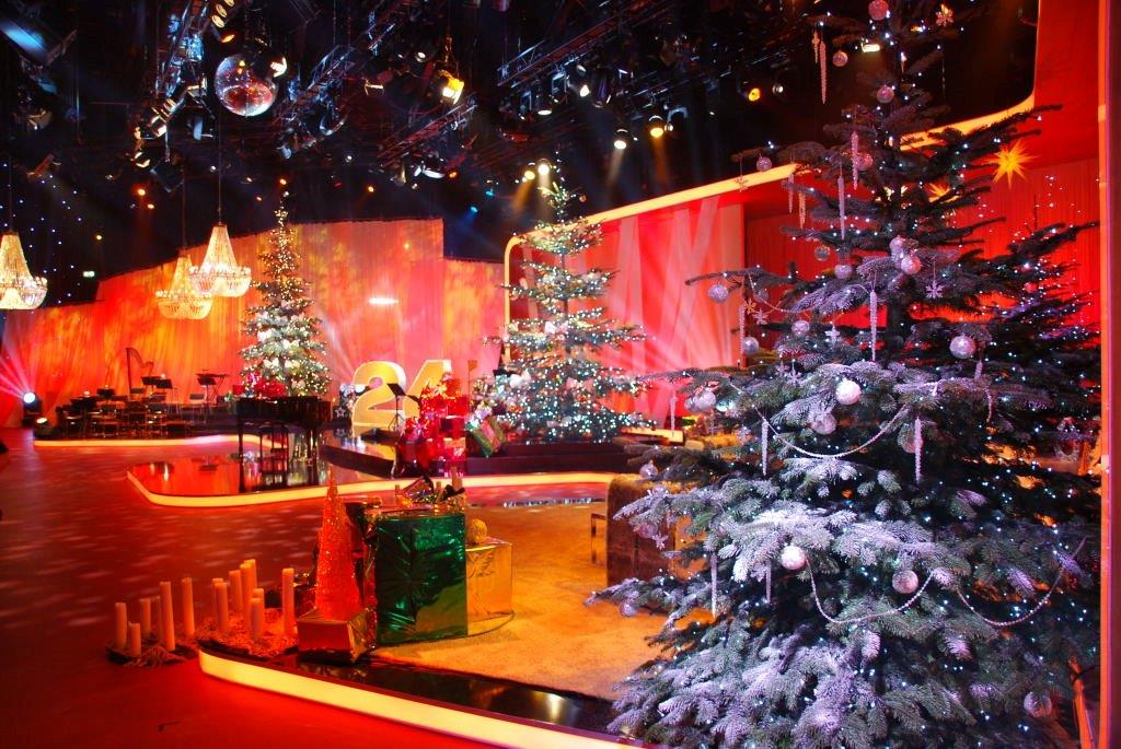 In der mitte des raumes steht ein weihnachtsbaum.