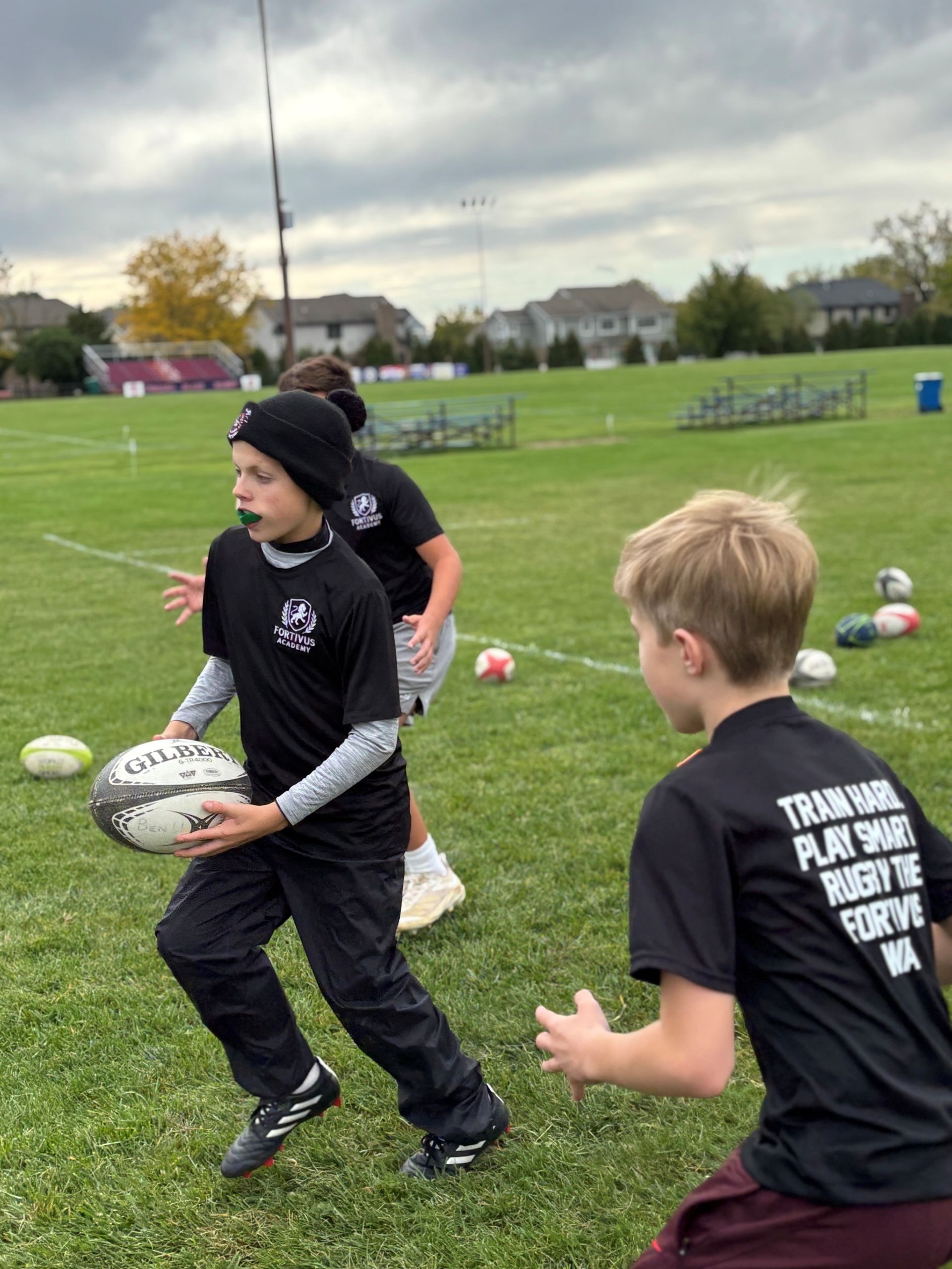 Athlete rising above defenders in a contested lineout catch