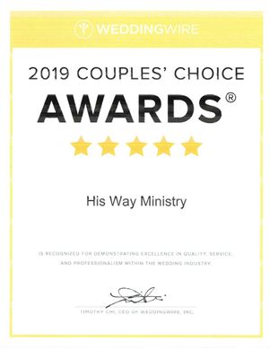 A couple 's choice awards certificate for his way ministry 2019