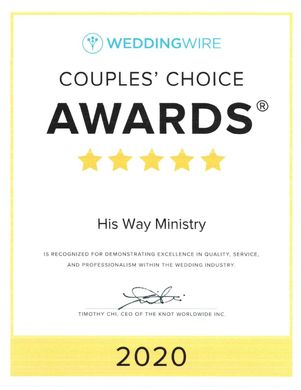 A couple 's choice awards certificate for his way ministry 2020