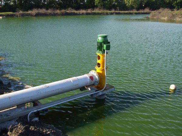 A large pipe is sitting in the middle of a lake.
