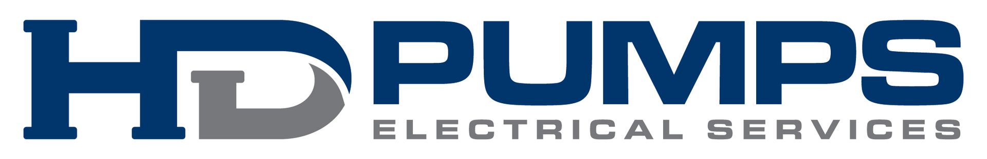 A blue and white logo for hd pumps electrical services