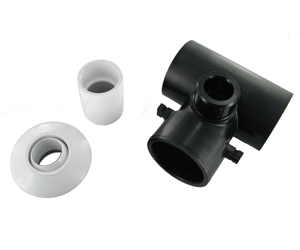 A black pipe with a white ring on it