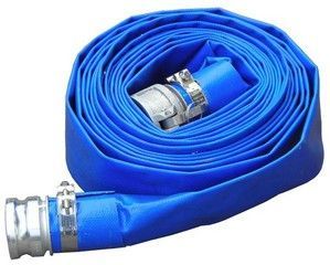 A blue hose with a metal connector on a white background.