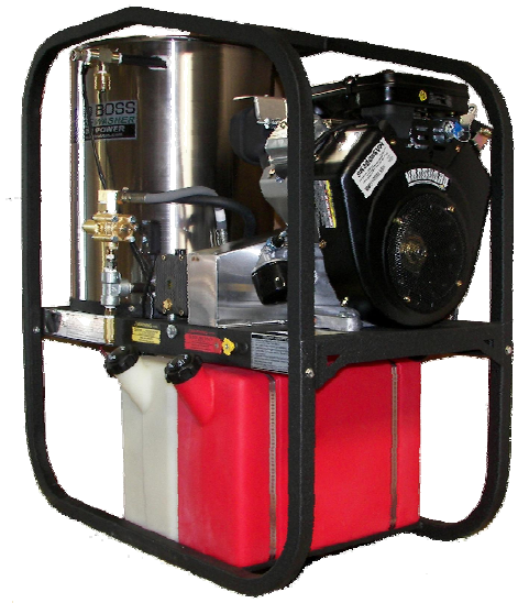 A machine with a red tank and a black engine