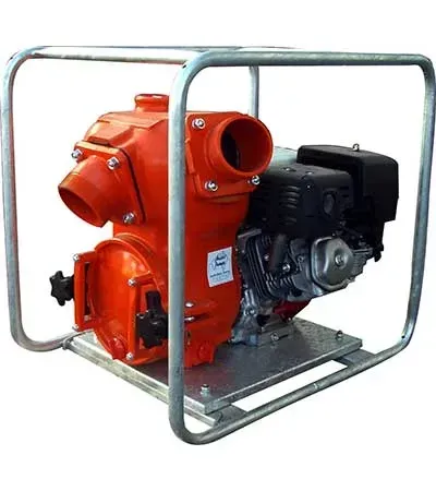 A red water pump is sitting on top of a metal frame.