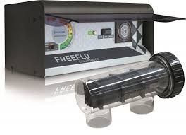 A freeflo swimming pool conditioner is sitting on top of a white surface.