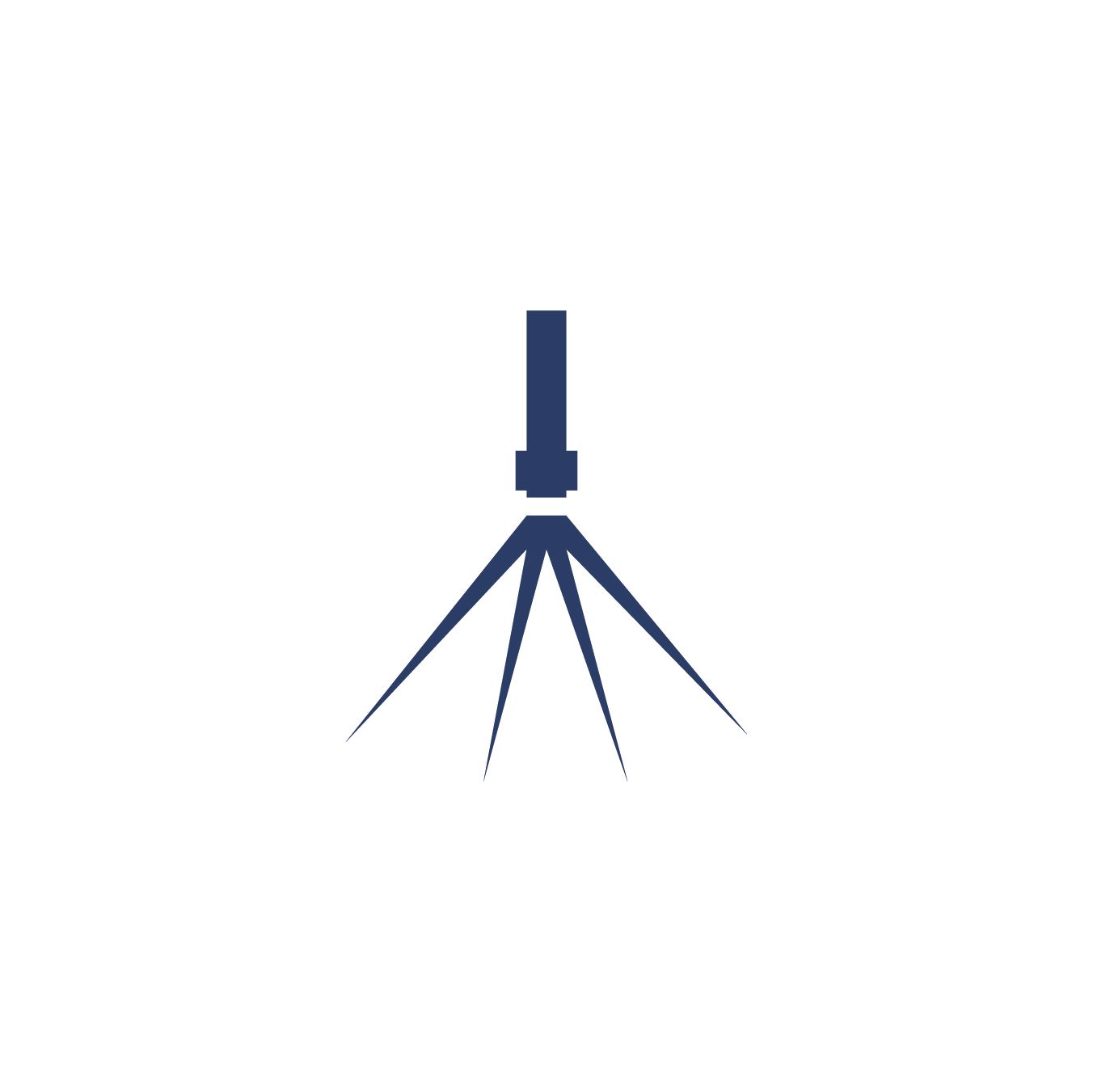 A blue icon of a tripod on a white background.