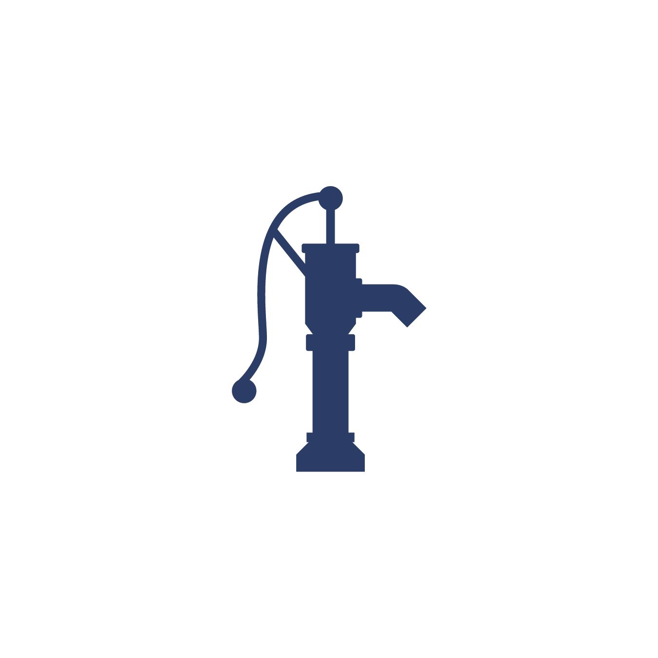 A blue silhouette of a water pump on a white background.