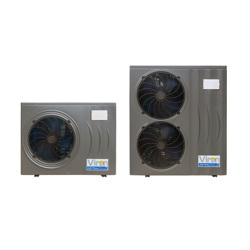 Two air conditioners are sitting next to each other on a white background.