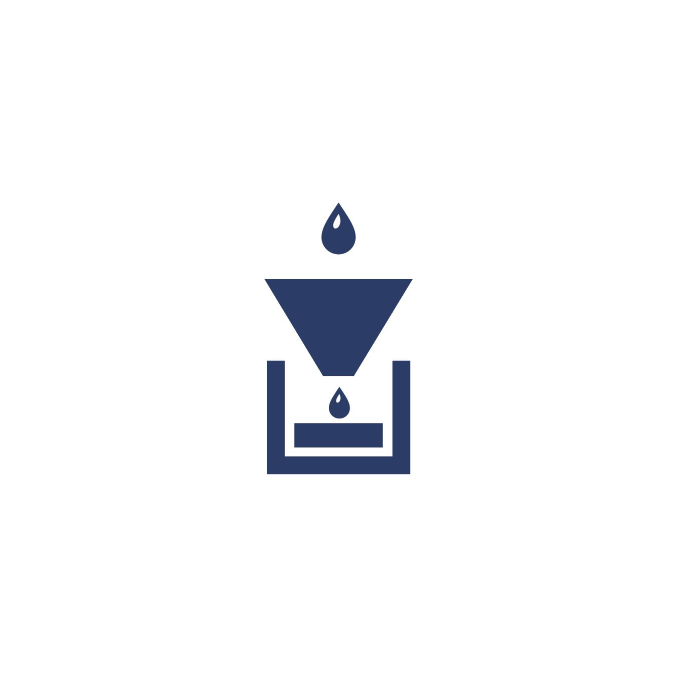 A blue icon of a funnel with a drop of liquid coming out of it.