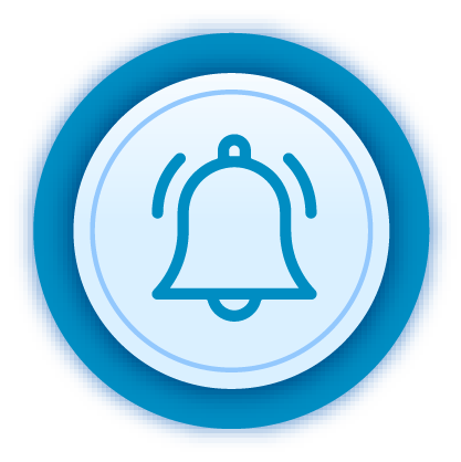 Un icono de campana en un círculo azul sobre un fondo blanco.