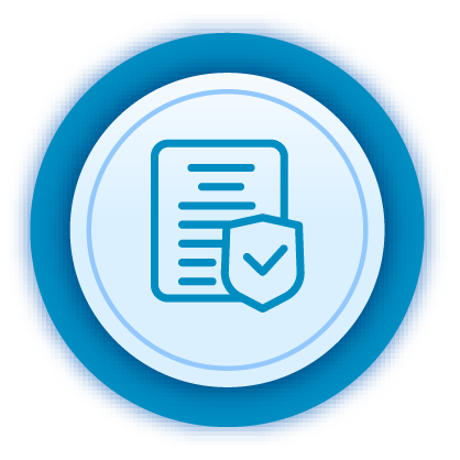 Un icono de un documento con una marca de verificación en un círculo azul.