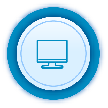 Un icono de un monitor de computadora en un círculo azul.