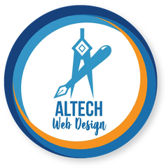 Un logotipo azul y naranja para el diseño web altech