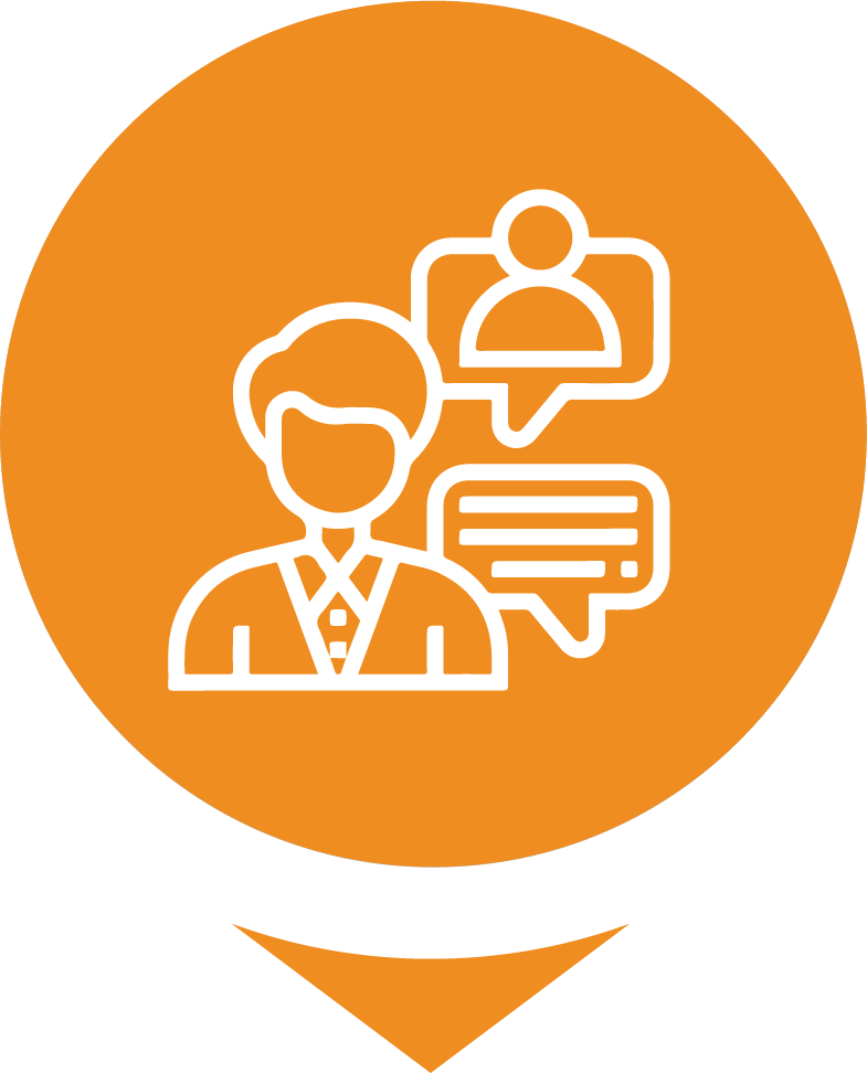 Un ícono de un hombre hablando con otro hombre con burbujas de discurso.