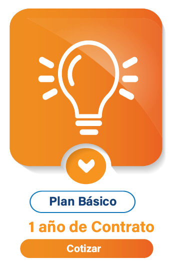 Un ícono naranja con una bombilla y las palabras plan básico