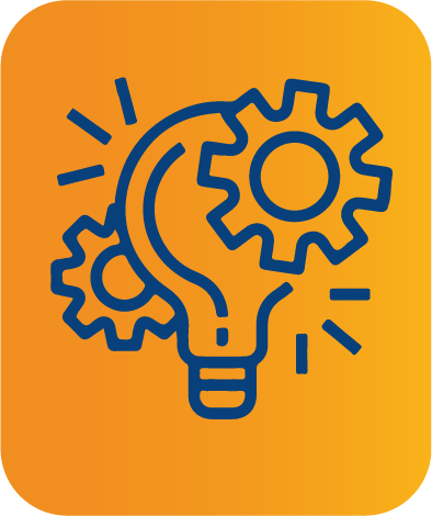 Un icono de una bombilla con engranajes en su interior.