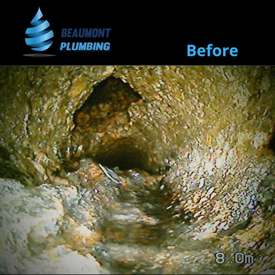 A Before and After Picture of a Drain From Beaumont Plumbing — Beaumont Plumbing in Glenfield Park, NSW