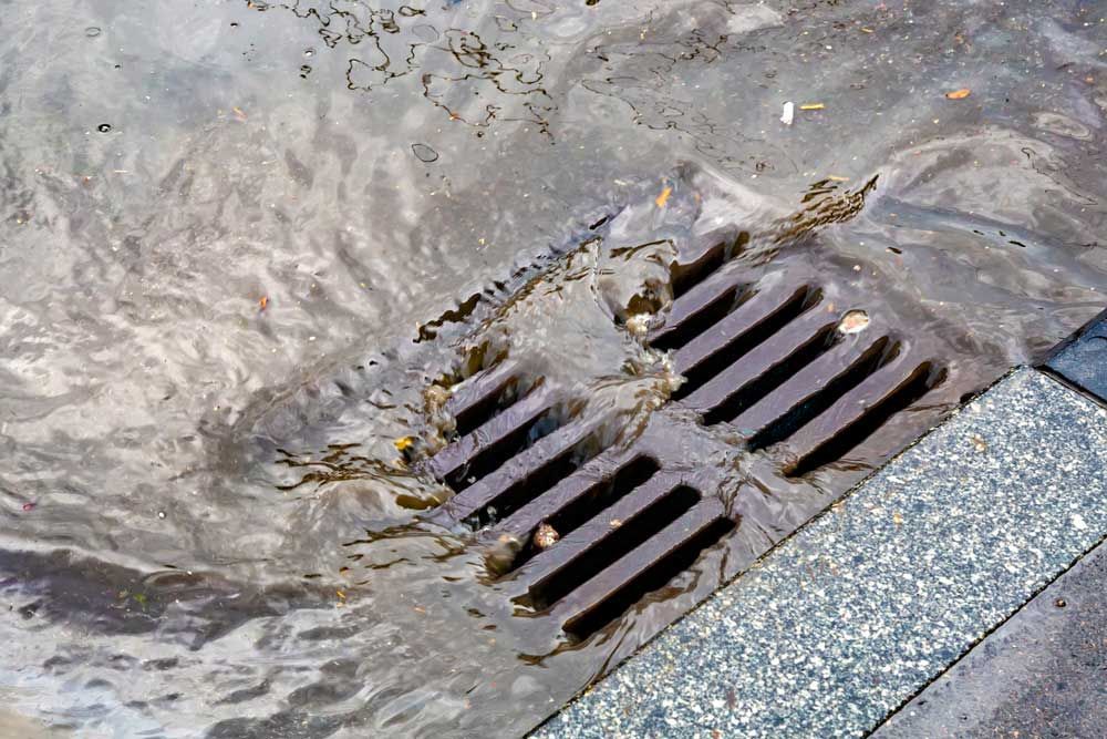 A Close Up of a Drain With Water Coming Out of It — Beaumont Plumbing in Glenfield Park, NSW