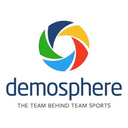 Demosphere logo: Colorful circle of segments above text