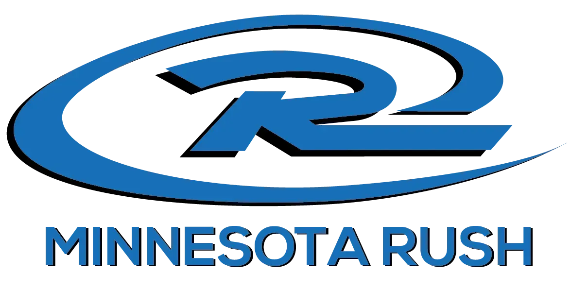 Blue logo for Minnesota Rush: a stylized