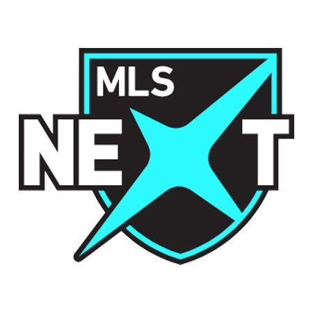 MLS NEXT logo: a black shield with a teal outline and a teal X shape.