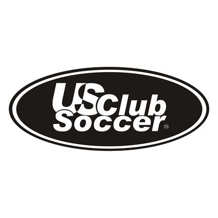 US Club Soccer logo: white text on a black oval, reading