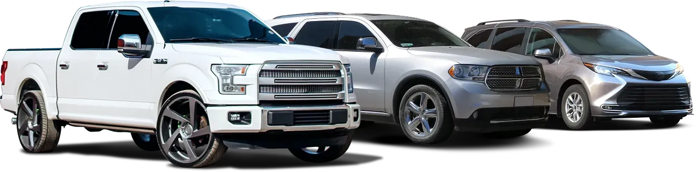 White fleet vehicle, light blue SUV, black car | Compass Mechanical Repair