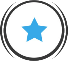 A blue star in a black circle on a white background.