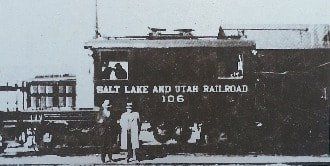 A black and white photo of the salt lake and utah railroad