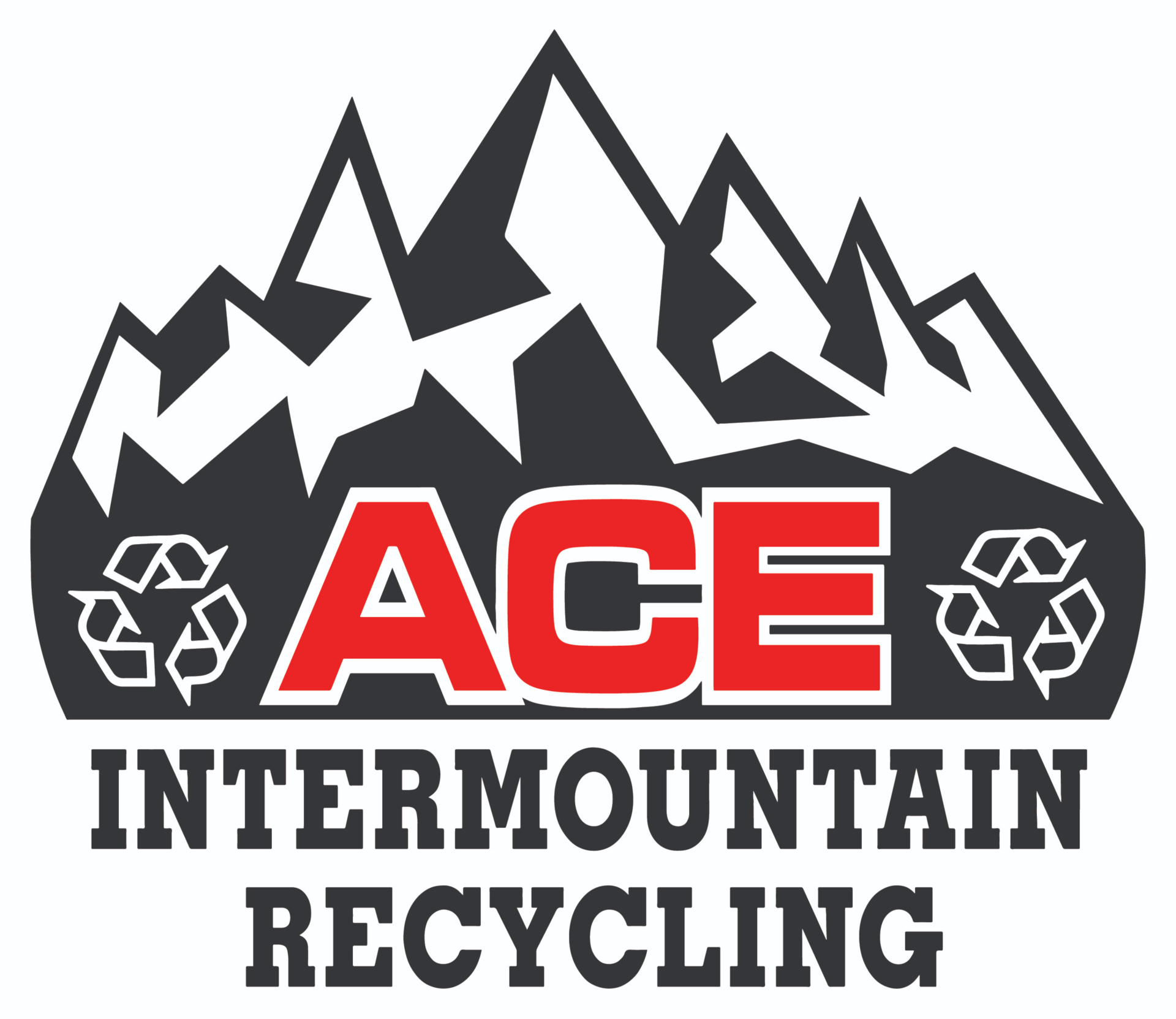 A logo for ace intermountain recycling with a mountain in the background.